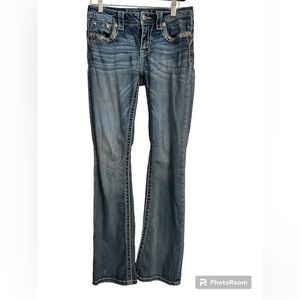 Miss Me Women's Boot Cut Jeans - Faded Blue with Contrast Stitching